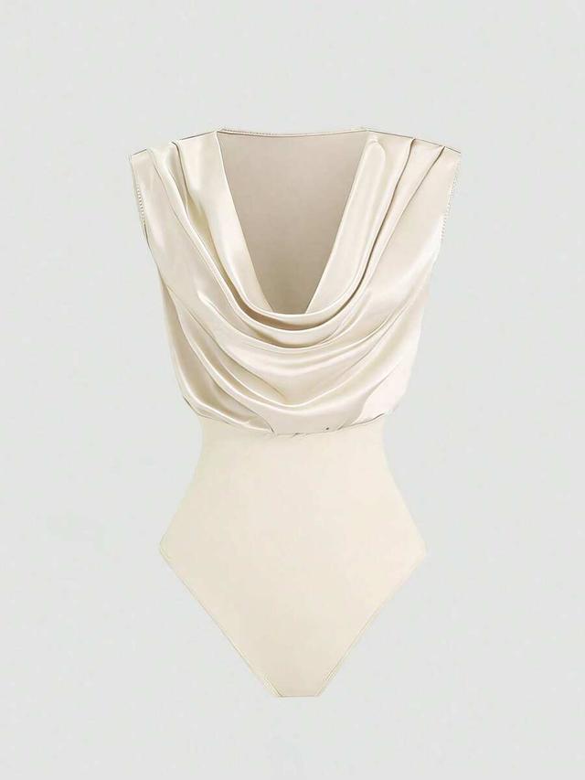 sweetra french mint green draped neck sleeveless bodysuit