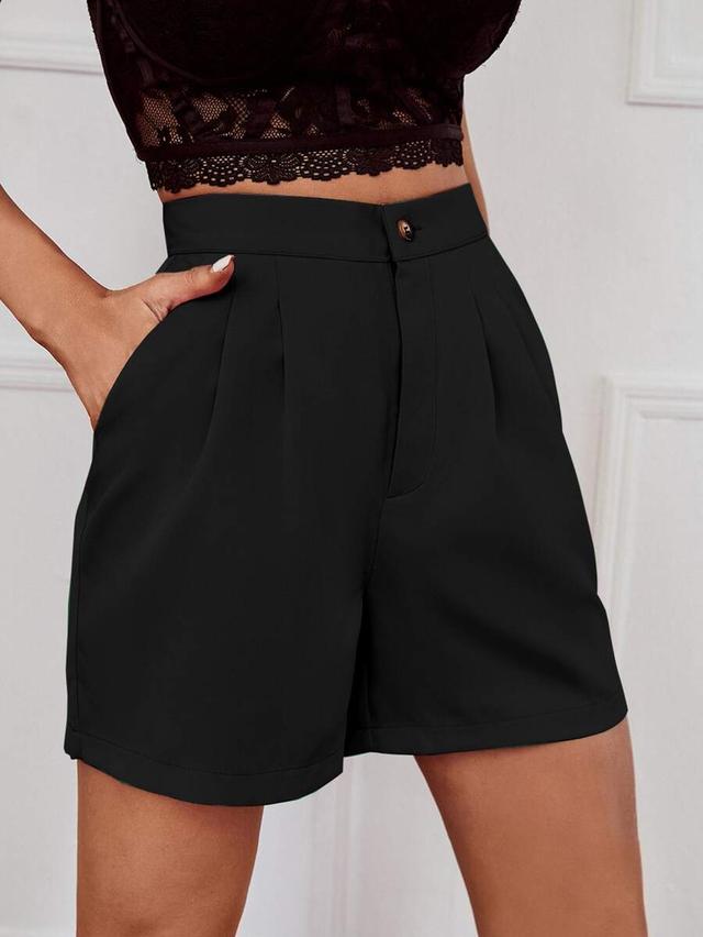 lumivelle solid slant pocket wide leg shorts