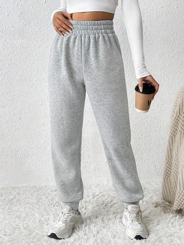 grey heather elastic waist casual jogger sweatpants