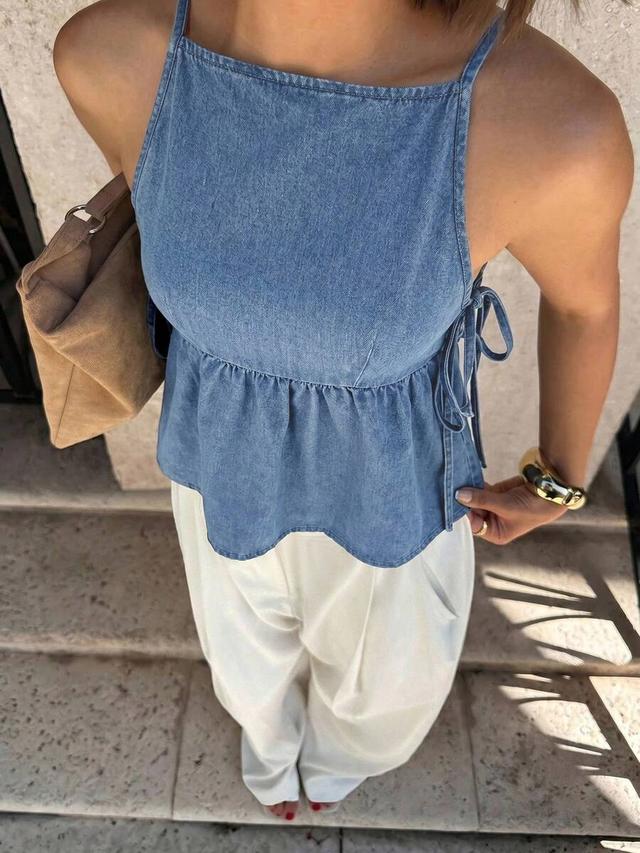casual denim side tie sleeveless camisole top