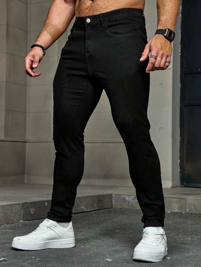 men's solid black stretch slim fit jeans