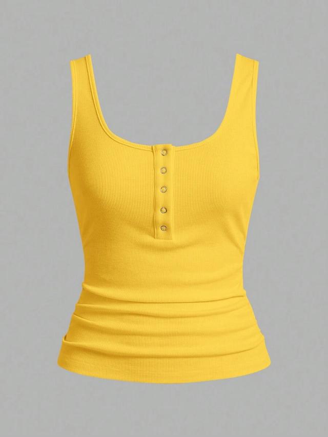 slaydiva casual yellow ribbed cami top