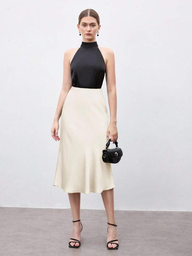 apricot fishtail a-line midi skirt