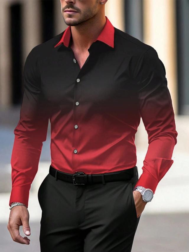 ombre black to red long sleeve formal shirt