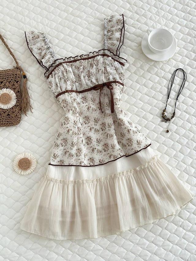 floral ditsy print ruffled summer mini dress