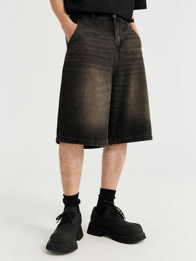 men water washed denim shorts slanted pockets jorts