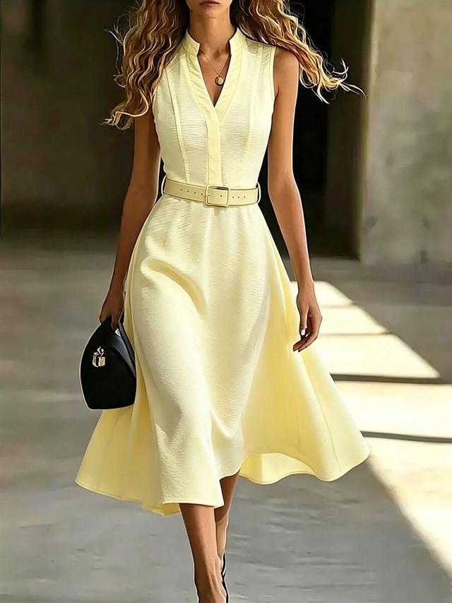 pale yellow v-neck sleeveless tea party dress