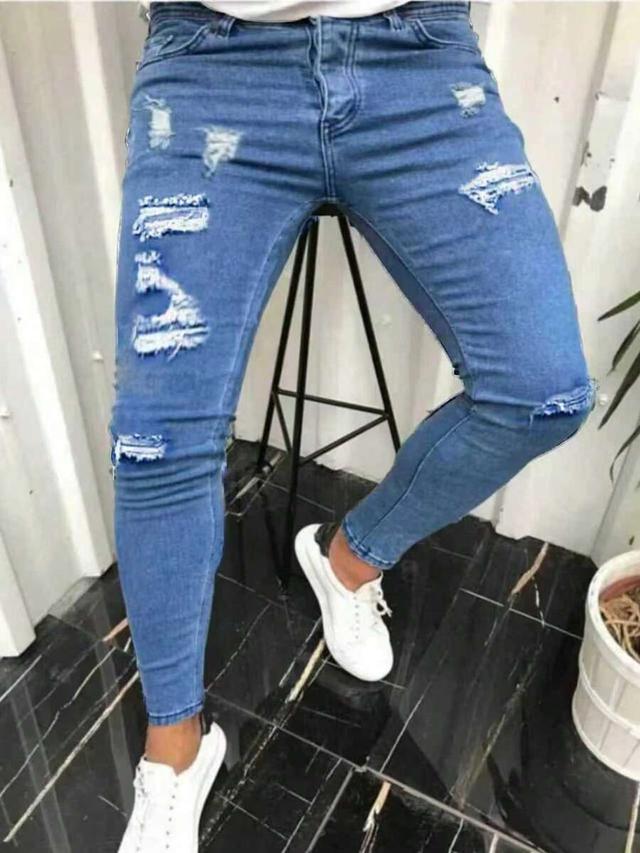 men slim fit stretchy ripped casual denim jeans