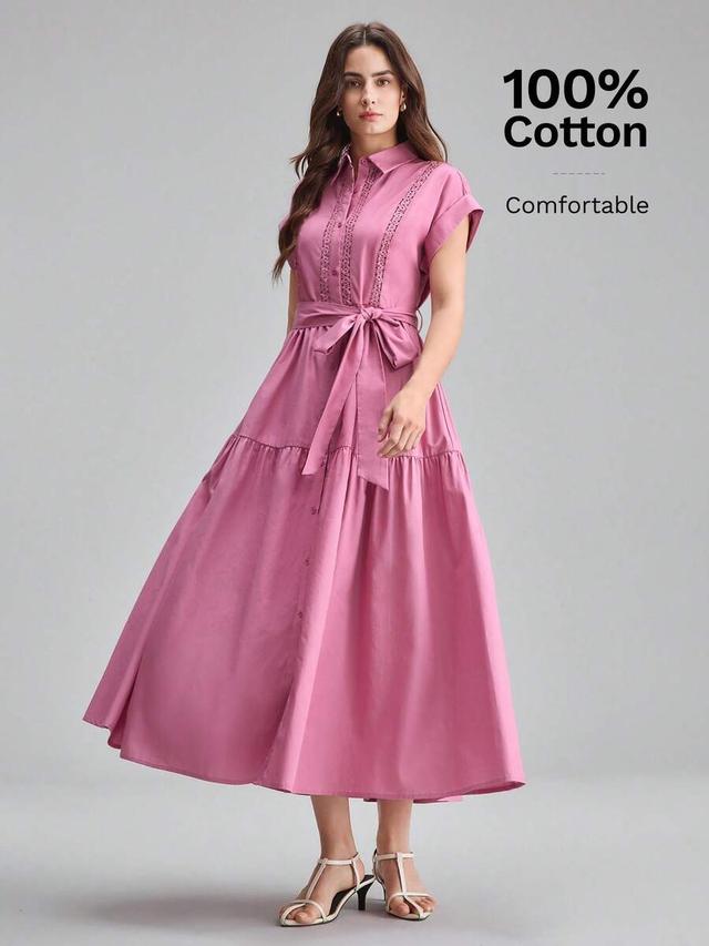 elegant pink cotton button-down tea party dress