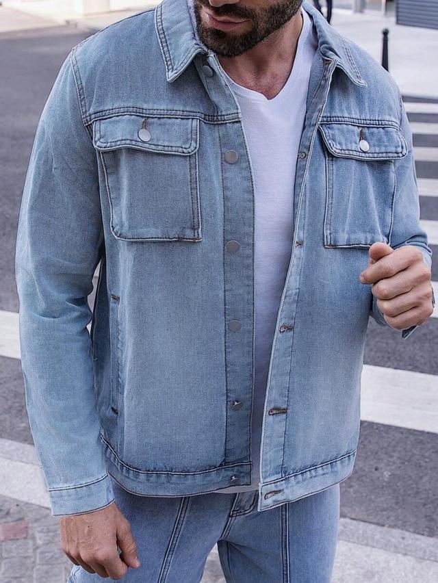 light wash denim flap pocket jacket