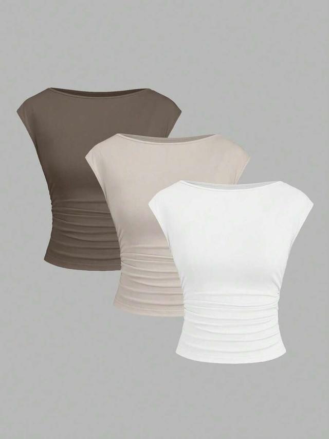 taupe fitted short sleeve backless top in neutral colors
