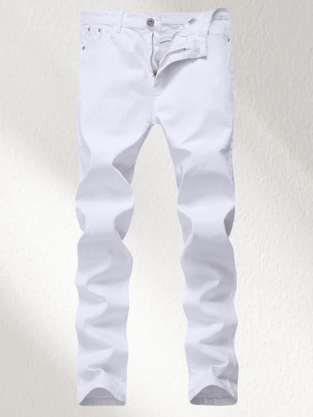 mens white skinny fit casual elastic denim jeans