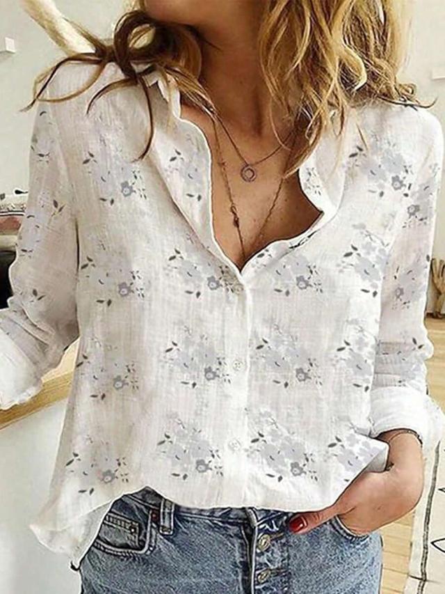 women's elegant floral print lapel button-up shirt