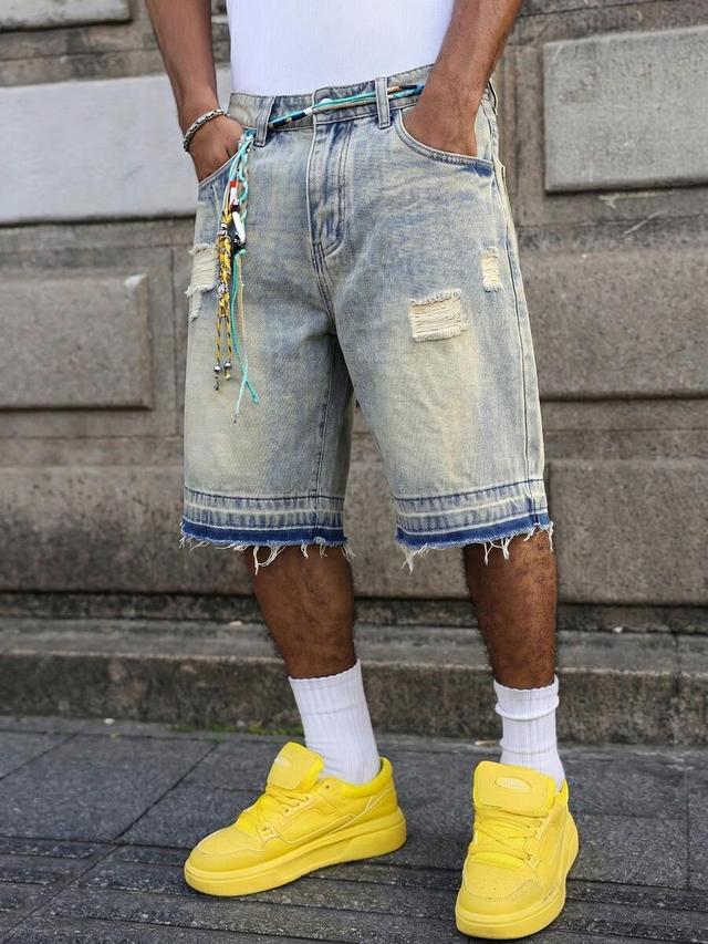 washed distressed denim loose wide leg shorts