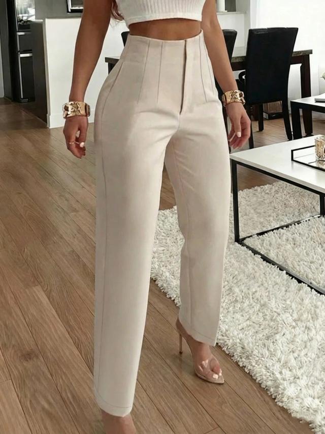 women's elegant commute pleated side pocket slim leg pants