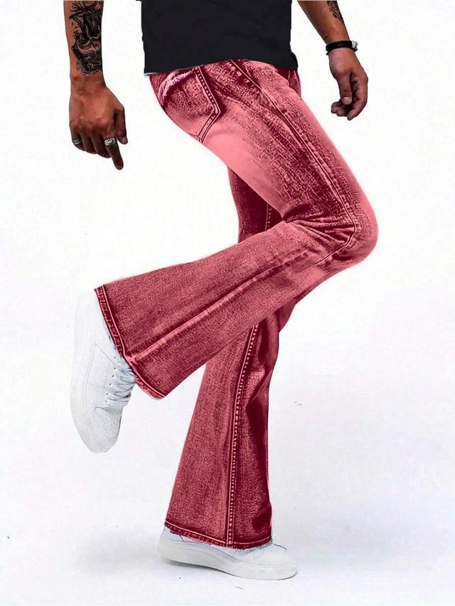red retro slim fit flared denim jeans