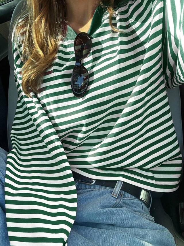 casual commute daily dropped shoulder loose striped top