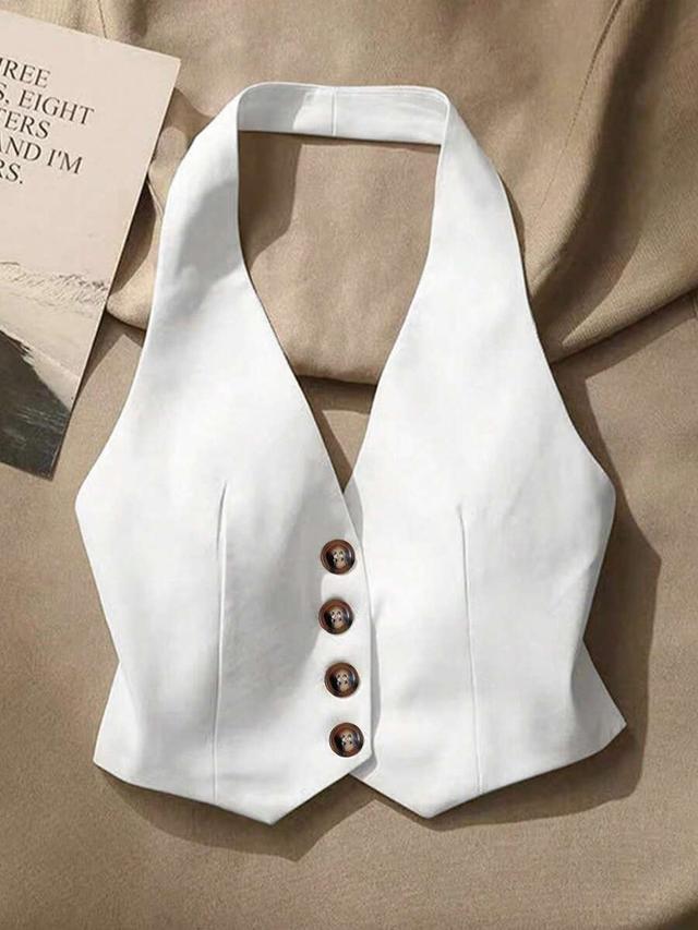 women's solid color minimalist button halter camisole
