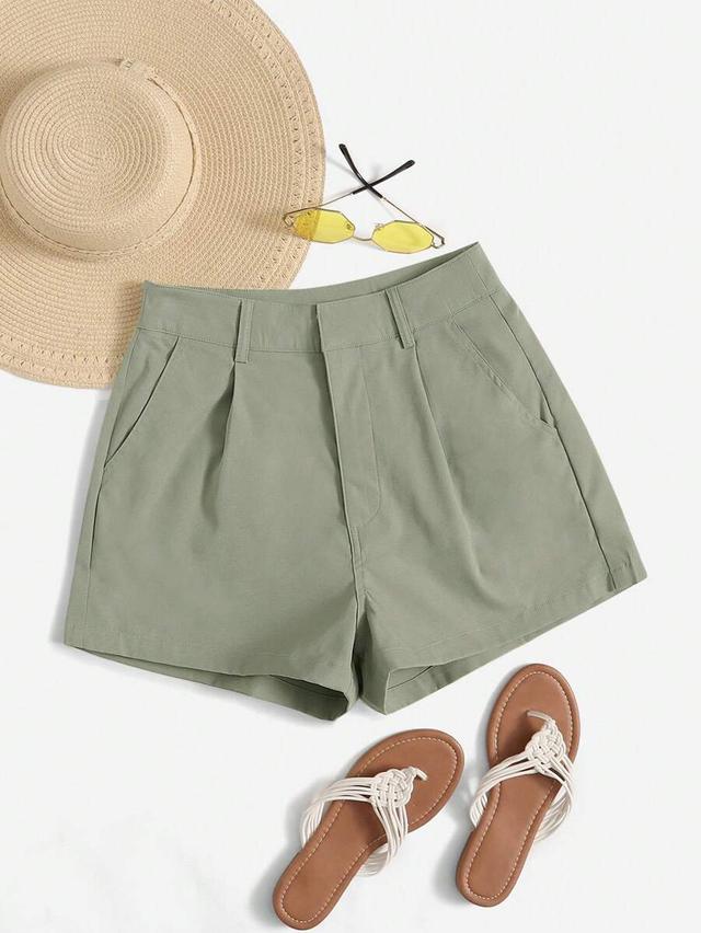 sage green high waisted tailored shorts