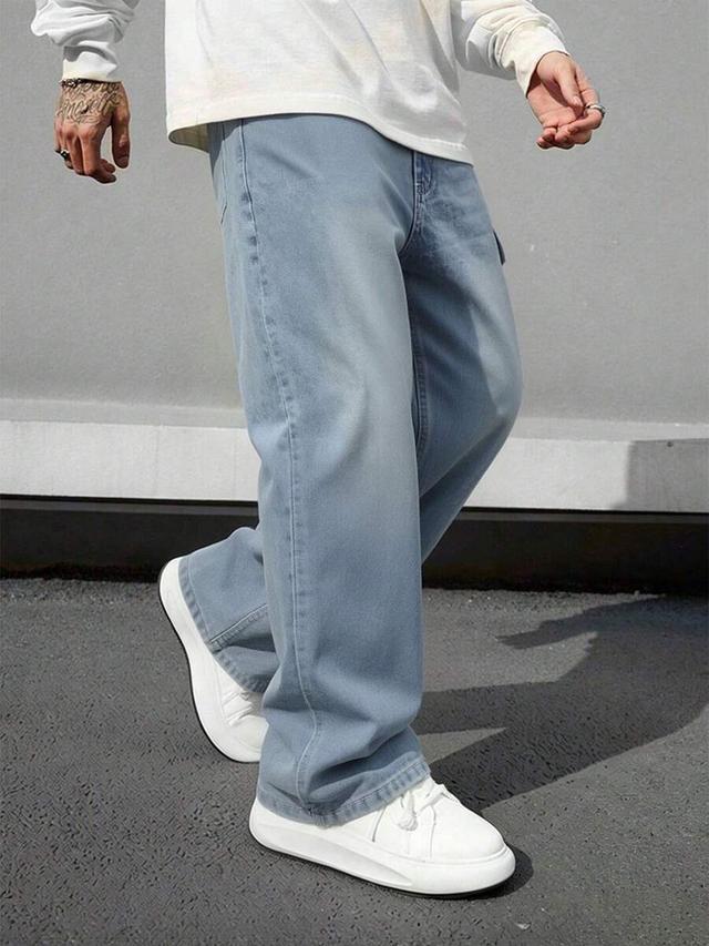 men's light wash loose baggy wide leg denim jeans