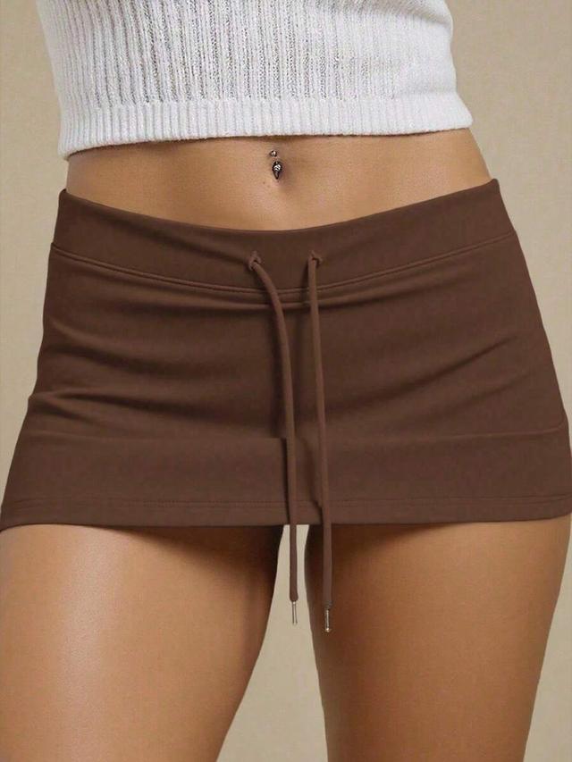 inawly solva brown drawstring low waist basic shorts