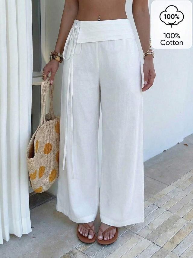 sunnyshic casual solid color drawstring waist loose pants