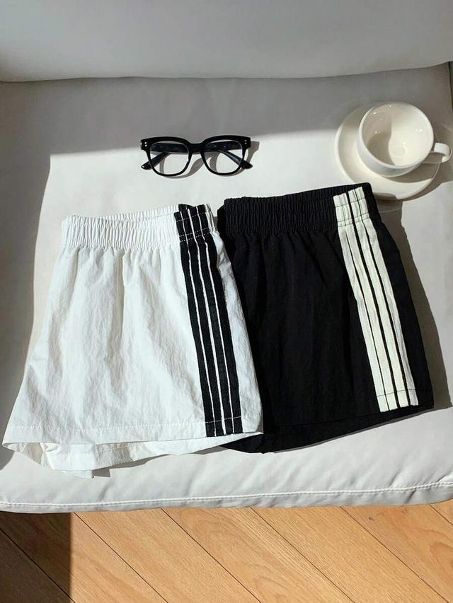 black contrast color waistband casual summer shorts