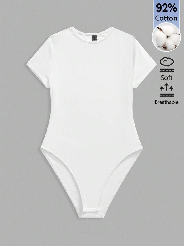 solid white minimalist round neck short sleeve bodysuit