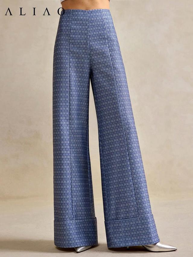 light blue jacquard wide leg trousers
