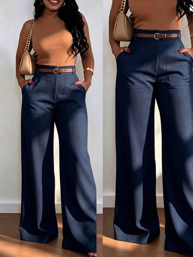 navy high-waist wide leg commuter trousers