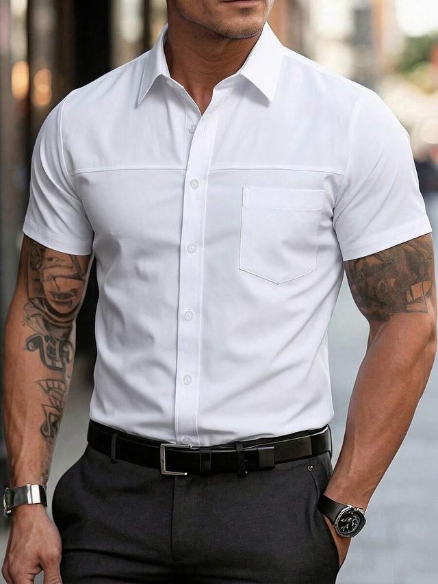 manfinity mode men's white casual business short sleeve shirt