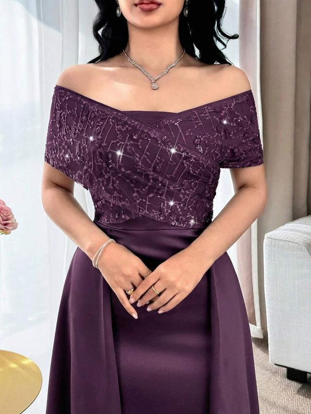 feyla purple embroidered off-shoulder a-line formal dress