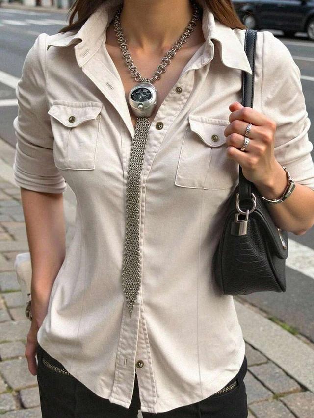 khaki long sleeve cinched waist utility shirt
