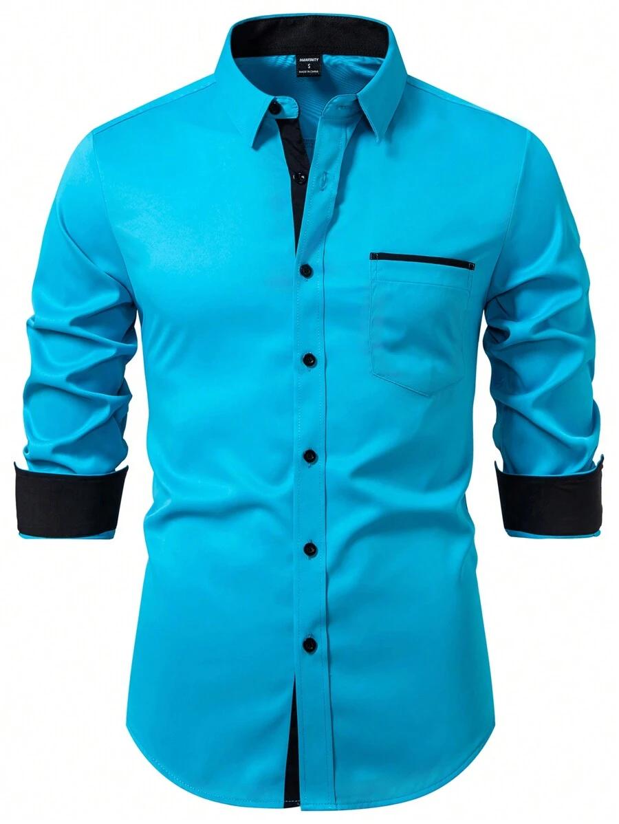 calvornis men's contrast color long sleeve formal shirt