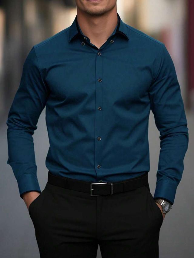 solid teal long sleeve business shirt