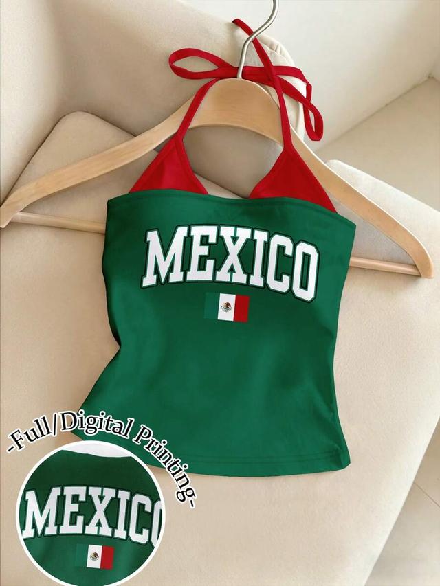 mexico print casual halter neck camisole tube top