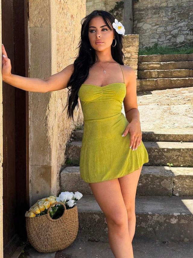 ruched bust criss-cross backless mini dress