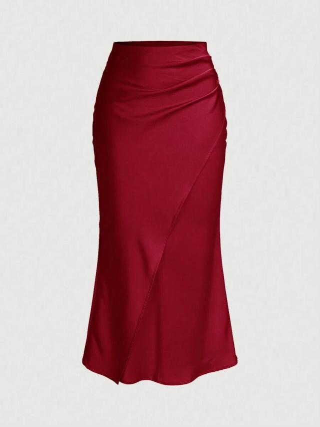 solid color pleated fishtail satin skirt