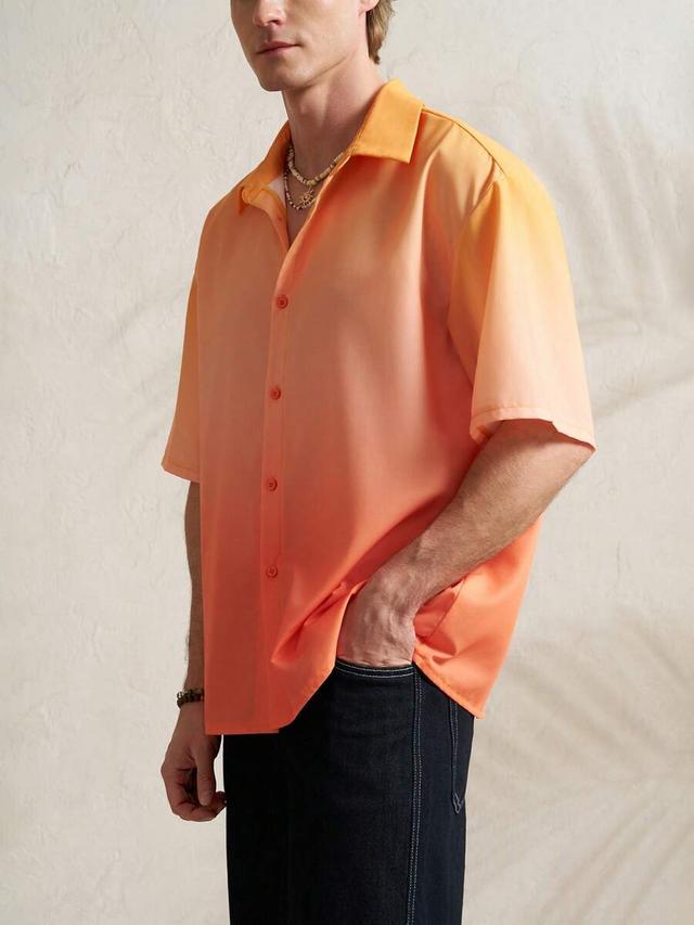 ombre print short sleeve vacation shirt in yellow