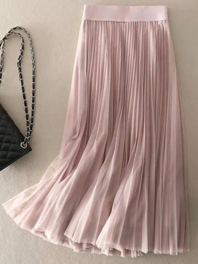 elegant pink pleated mesh a-line midi skirt