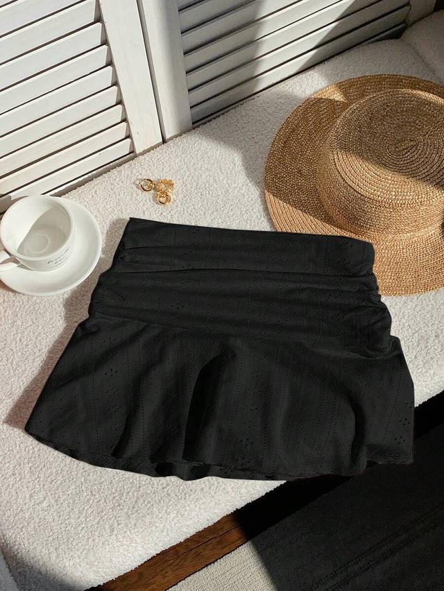 comfortcana black perforated texture ruched a-line mini skirt
