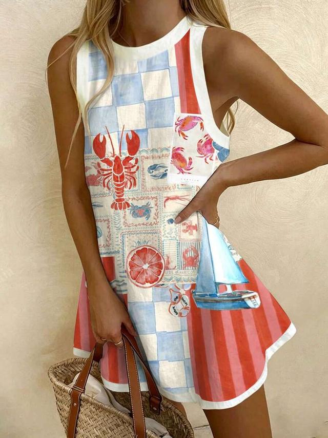 nautical print sleeveless linen shift dress