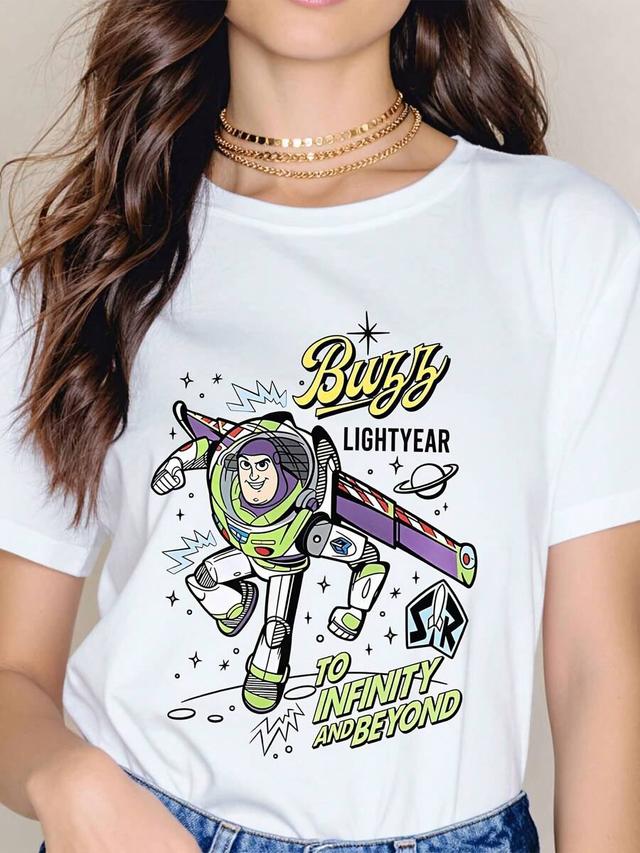 white buzz lightyear graphic print cotton t-shirt
