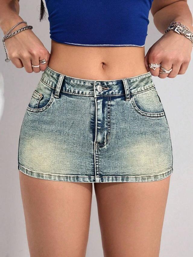 acid wash denim mini skirt