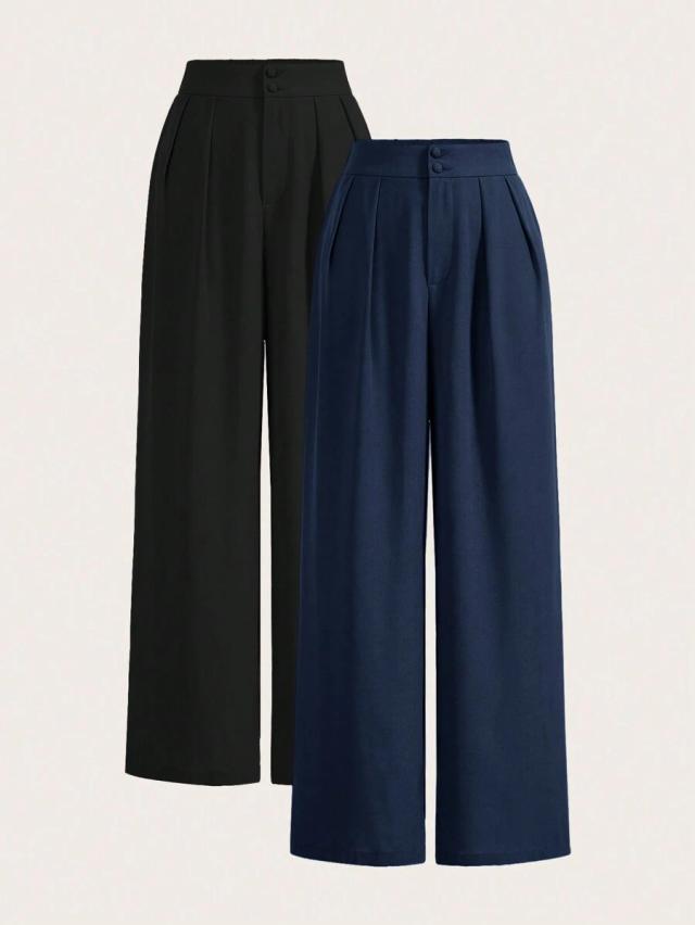 black high-waisted pleated wide leg trousers