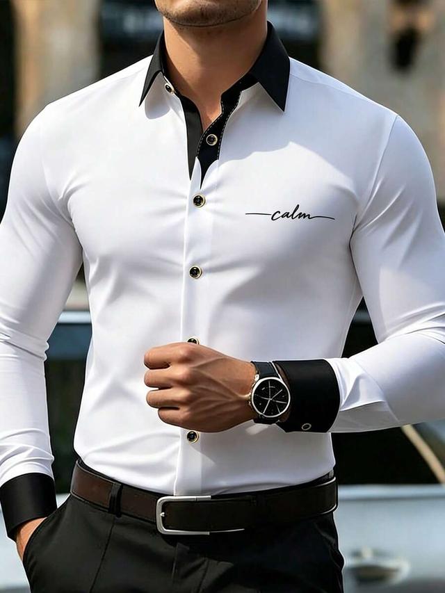 white long sleeve shirt with black contrast collar and cuffs
