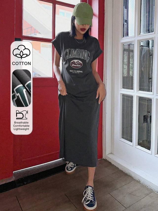 grey graphic print round neck t-shirt dress