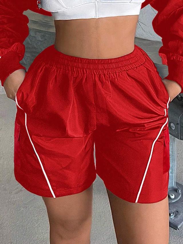 red casual splice shorts with white piping