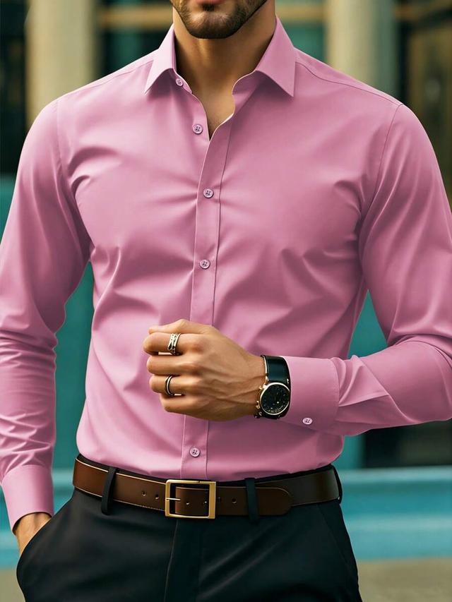 men's solid pink long sleeve formal button-down shirt