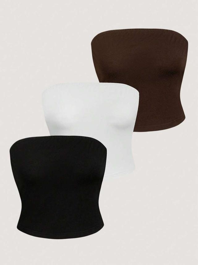 black three solid color strapless tube top